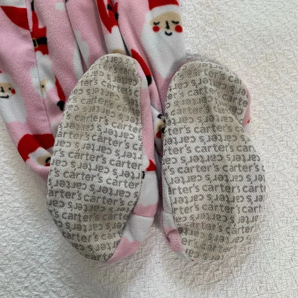 5/$25 Carter's Kids Pink Santa Claus‎ Fleece Footed Pajamas Sleepwear PJs 5T